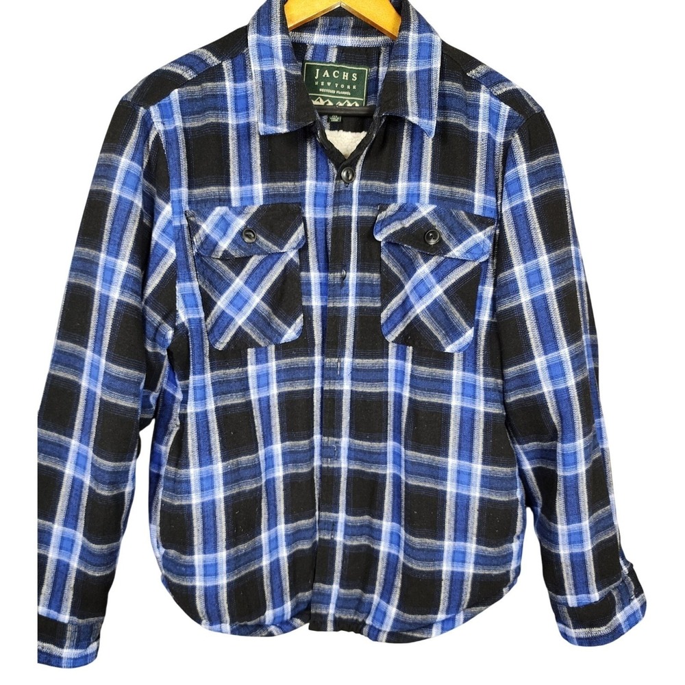 Jachs‎ NY Mens Blue Plaid Sherpa Lined Recycled Flannel Shacket Size M